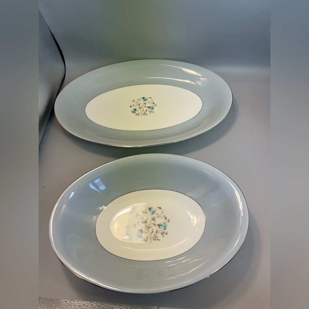 Vintage Norcrest Fine China Serving Platter & Serving Bowl Grey Gray W/ Flowers